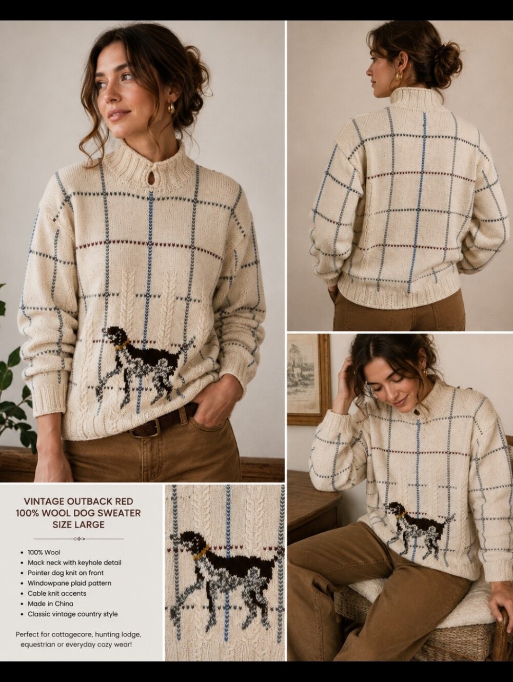 Vintage Outback Red 100% Wool Dog Sweater Large Hunting Pointer Knit Unisex